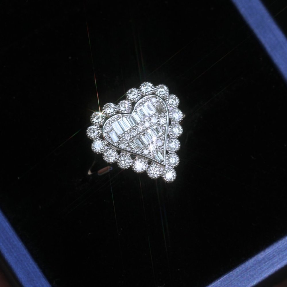 🎁Sweet Large Heart Crystal Full Filled Romantic Rings for Women, PD109